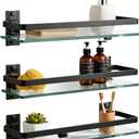 AIJALY 3 Pack Bathroom Glass Shelf,Aluminum Tempered Glass 0.3in Extra Thick Rectangular 1 Tier Storage Organizer Wall Mount,Black 15.7in