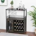 Wine Cabinet with Removable Wine Rack, Farmhouse Coffee Bar Cabinet with Storage, Kitchen Buffet Cabinet with Barn Door and Adjustable Shelves for Dining, Living Room, Grey Wood