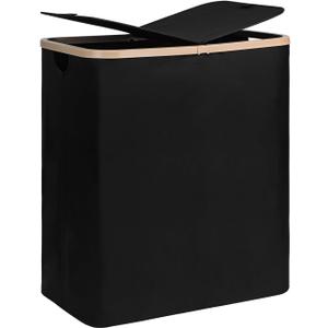 DOKEHOM 160L Extra Large Laundry Hamper with Lid, 2-Section Double Laundry Basket with Removable Mesh Liner Bags, Collapsible Clothes Sorter for Family, Bedroom, Laundry Room, Black
