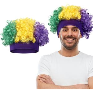 Hairy Headband Crazy Hair Day Fun Wig Hat Costume Accessory for Women Men Spirit Week Halloween Cosplay Sport (Mardi Gras)