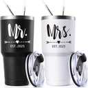 Gtmileo Mr and Mrs Gifts, Mr and Mrs EST 2025 Stainless Steel Insulated Tumbler Set, Wedding Gifts for Couples Bride To Be, Mr and Mrs Cups, Bridal Shower Gifts Wedding Registry(30oz, Black&White)