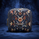 Small Floral Travel Jewelry Case - Hard Shell Makeup Organizer Pouch with Gold Zipper, Vintage Botanical Design, Compact Square Storage for Earbuds, Coins, and Accessories (Midnight Blue)