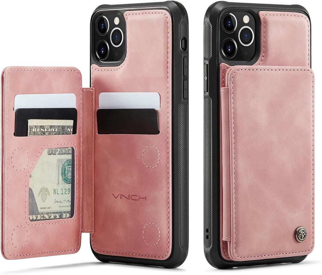 Vinich for iPhone 11 Pro Max Wallet Case with Card Holder, RFID Blocking Credit Slots Kickstand Shockproof Phone Cover for Women Men, Rose Pink Vinich for iPhone 11 Pro Max Wallet Case with Card Holder, RFID Blocking Credit Slots Kickstand Shockproof Phone Cover for Women Men, Rose Pink