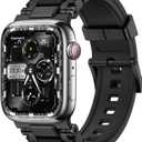 amBand Bands Compatible with Apple Watch 9/8/7 45mm, M1 Sport Series Rugged Durable Strap with Stainless Steel Connector to Match Watch's Metal Case for iWatch SE/6/5/4/3 44mm 42mm Men Black Brushed