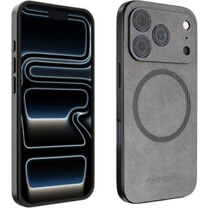 SU - Suede Case for iPhone 17 Pro Max Premium Gray Suede Magnetic Case - Compatible with MagSafe, Shield Slim & Protective Design Cover, Wireless Charging for iPhone 17 Pro Max (Dark Grey (Suede))