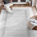 Wonnitar 5x7 Washable Striped Living Room Area Rug, Non-Slip Grey Boho Rugs for Bedroom, Low Pile Soft Minimalist Floor Carpets for Dining Room Home Office (Grey,5' x 7')