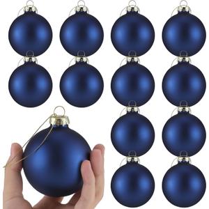 Syhood 12 Pcs Glass Christmas Ball Ornaments 2.64 Inch Small Glitter Christmas Tree Balls Ornaments Decoration Present for Xmas Tree Decorations Set(Dark Blue) (Matte)