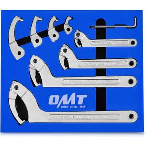 Orion Motor Tech 8pc Adjustable Pin Spanner Wrench Tool Set, Spanner Nut Wrench Tools with Changeable Heads for Pipes Heating Cars, Coilover Hook Wrenches for Suspension System, 3/4" to 6-1/10"