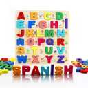 Mayaphilos Wooden Alphabet Puzzle, Learn Spanish for Kids with 27 Spanish Letters, Colorful ABC Shape Puzzles for Kids, Preschool Educational Learning Toys for Girls and Boys