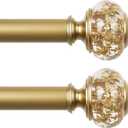 2 Pack Curtain Rods, 1 Inch Telescoping Drapery Rod 28 to 48 inch (2.3 to 4 ft), USFOOK Curtain Rods for Windows 16 to 44 Inches, Luxury Gold Translucent Finials