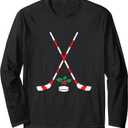 Ice Hockey Christmas Gift Candy Cane Hockey Stick Hockey Long Sleeve T-Shirt