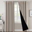 H.VERSAILTEX 100% Blackout Curtains for Bedroom with Black Liner Full Room Darkening Curtains Thermal Insulated Back Tab/Rod Pocket Window Drapes for Living Room, 2 Panels, 42 x 84 Inch, Natural Sand