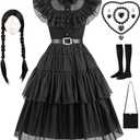 IKALI Girls Role Play Dress-Up Set with Accessories, Black Party Dress Cosplay Outfit for Kids Toddlers, Size: 3-4T
