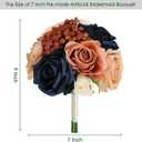 Wedding Bridesmaid Bouquets Set of 4, Artificial Silk Flowers Arrangement for Ceremony Marriage Proposal Party Anniversary Decorations - Burnt Orange & Navy Blue