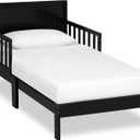 Dream On Me Brookside Wooden Toddler Bed in Black, Greenguard Gold & JPMA Certified, Kids Bed with Safety Rails, Low-to-Floor Design, Non-Toxic Pinewood Finish