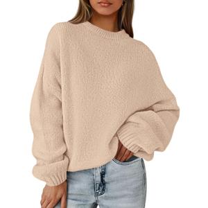 PRETTYGARDEN Women's Fall Oversized Sweaters Dressy Casual Long Sleeve Chunky Knit Winter Pullover Tops 2026 Holiday Outfits (Large, Light Khaki)