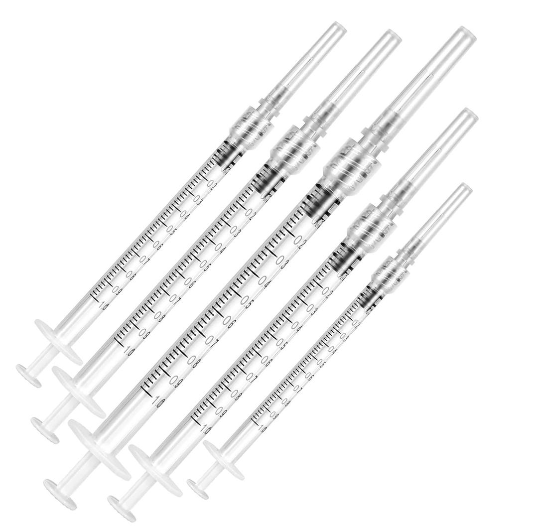 24 Pack Luer Lock Syringe 1ml with 27Ga 1/2 Inch Needle - Disposable Syringes 1ml with Sharp Needles - Individually Sealed, Sanitized Syringes with Needle Set for Refilling Liquid, DIY