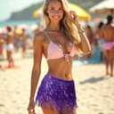 MOLFUJ Women's Sequin Tassel Skirt, Sparkly Fringe Skirt for Women, Glitter Metallic Rave Costume, Festival Party Skirts