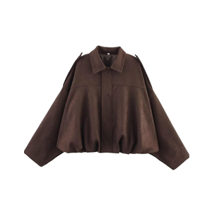 Csvinkiko Women's Faux Suede Bomber Jacket Oversized Pilot Coats Fall Lapel Zip Up Motorcycle Streetwear Outerwear XS