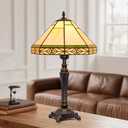 Table Lamp with Stained Glass Shade, Vintage Style Desk Lamp, Mid Century Modern Bedside Nightstand Decorative Lamps with Rocker Switch, Unique Accent Light for Bedroom Living Room Office (E26 Base)