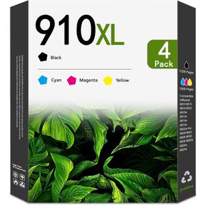 910XL High Yield Ink Cartridges Compatible 910XL Ink Cartridges Replacement for OfficeJet 8010 8015 8018 8022 Pro 8020 8025 8028 8030 8035 Printer (4-Pack, Black/Cyan/Magenta/Yellow)