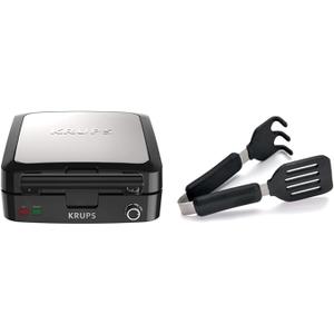 KRUPS 4Slice Belgian Waffle Maker: Stainless Steel, 5 Browning Levels, Audible Ready Beep, Removable Plates, 1200W, Silver/Black, Large Waffle Maker Family Size, Great for Family Breakfasts