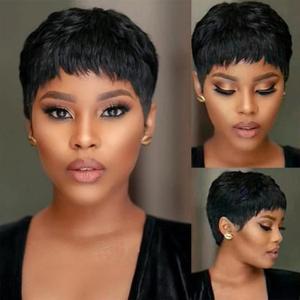 OYM HAIR Short Human Hair Wigs for Black Women Pixie Cut Wig Human Hair for Black Women Brazilian Virgin Human Hair Full Made Wigs for Women Slight Curly 1B Color
