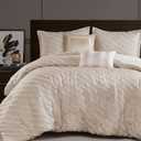 Madison Park Queen Comforter Set Raised Jacquard Texture Comforters Queen Size Bed, All Season Down Alternative Bedding Queen Size Comforter, Decor Pillows, Matching Shams, Riva, Queen Beige 5 Piece