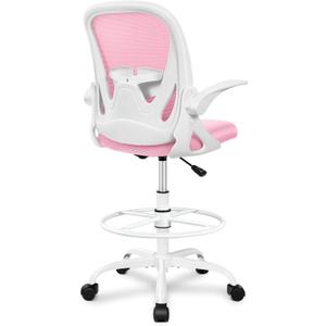 Primy Drafting Chair Tall Office Chair with Flip-up Armrests Executive Ergonomic Computer Standing Desk Chair with Lumbar Support and Adjustable Footrest Ring (Pink) (934-Z)