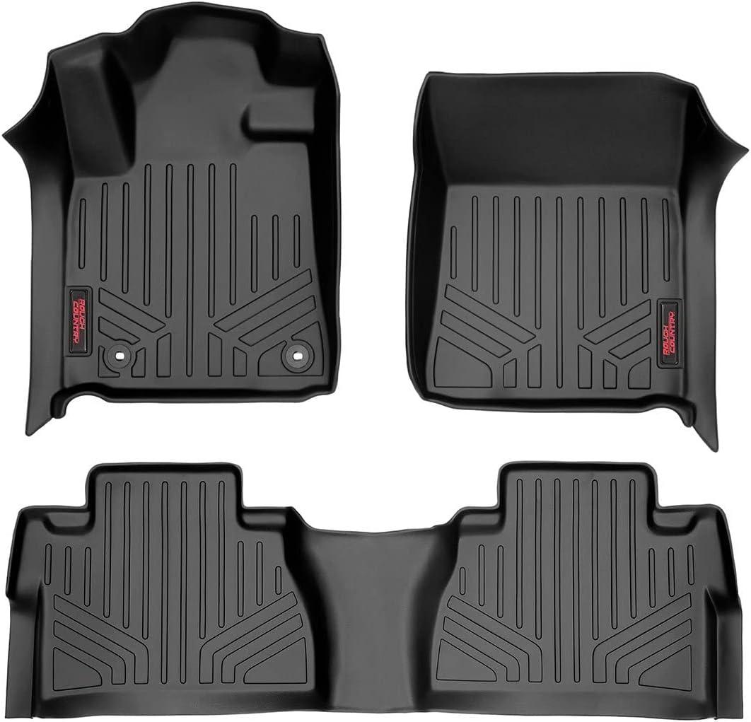 Rough Country All Weather Floor Mats for Toyota Tundra CrewMax (2014-2021) - Non-Slip Waterproof Flexible Floor Mat, Front & Rear Set