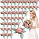 50Pcs Artificial Peonies Flowers, 4 Dusty Pink Peonies Fake Flowers Heads for Table, Faux Silk Peony Arrangements for Wedding, Valentine, Engagement, Office, Coffee, Dining Decorations