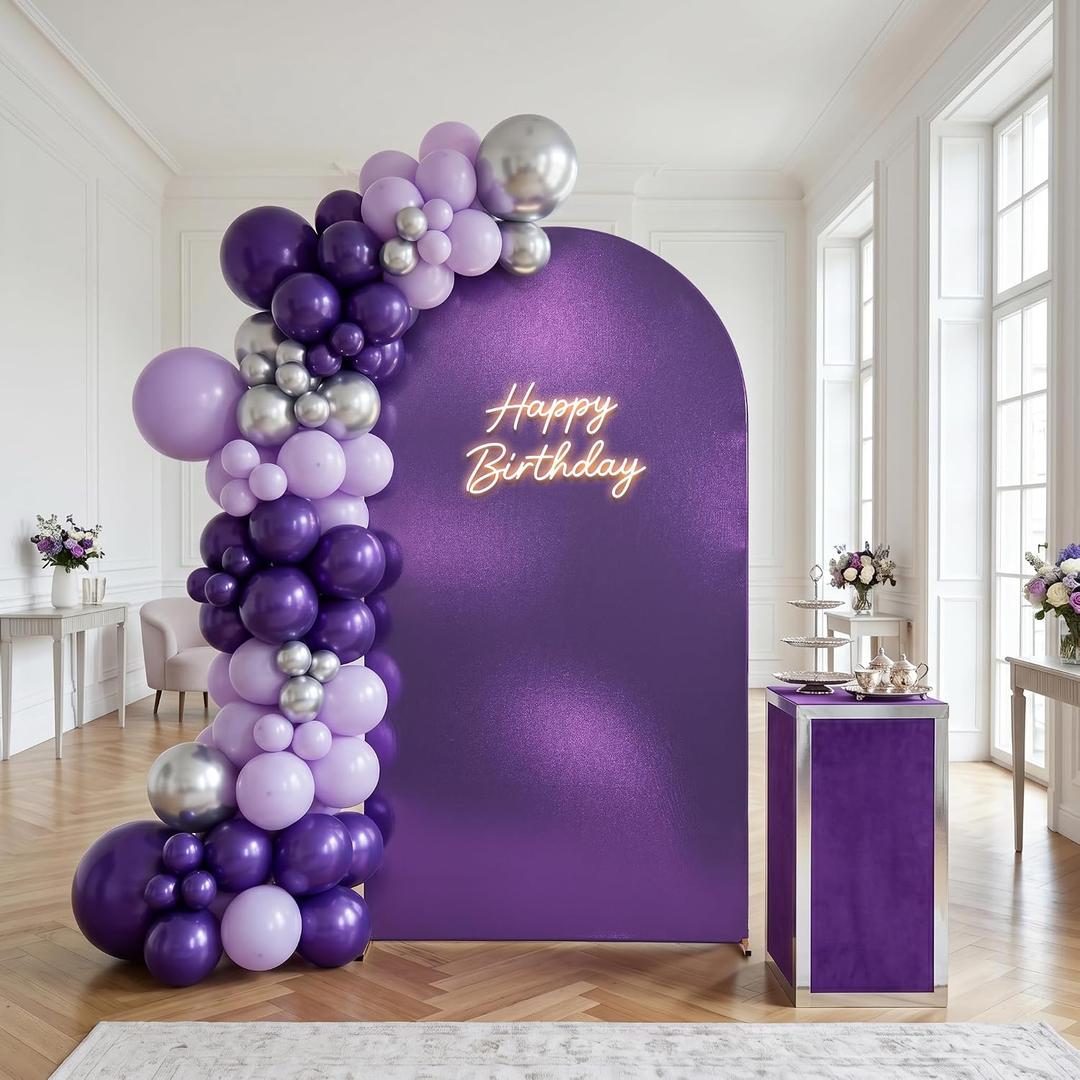 Shimmer Purple Arch Backdrop Cover 7.2ft, Glitter Deep Purple Spandex Fitted Chiara Cover with Zipper,Thick Sequin Soft Stretchy for Wedding Birthday Graduation Party Photo Backdrop