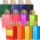 100 PCS Small Gift Bags with Handles, 5.91"x3.15"x8.27" Party Favor Bags, 12 Colored Goodie Bags for Birthday Party, Kraft Paper Gift Bags Bulk for Wedding, Baby Shower, Celebrations, Party Supplies