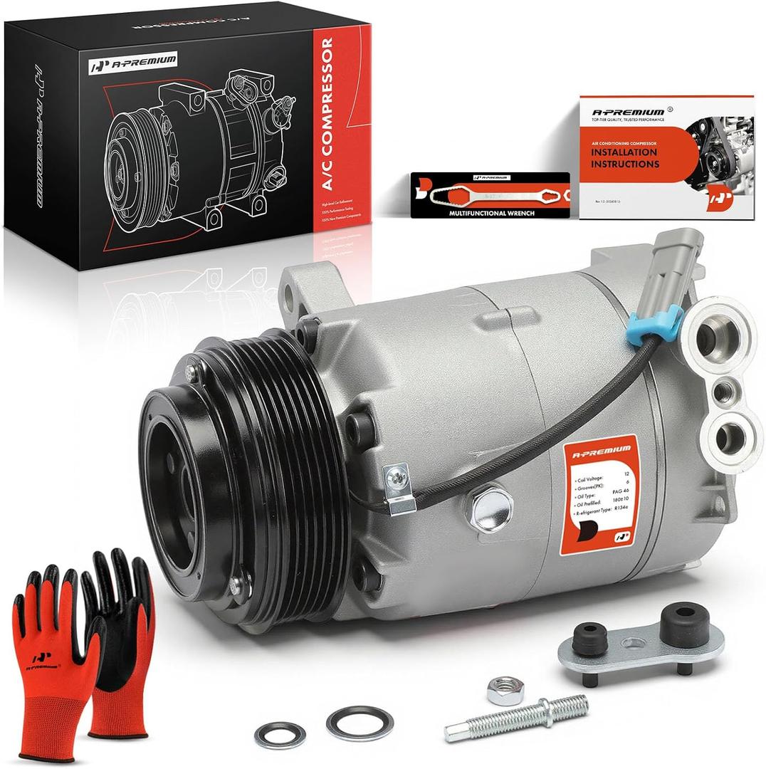 A-Premium A/C Compressor with Clutch Compatible with Chevrolet Malibu 3.6L 2008-2012, Pontiac G6 3.6L 2007-2009, Saturn Aura 3.6L 2007-2009