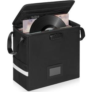 IBVIVIC Fireproof Vinyl Record Storage Box, Record Storage Organizer with Lock Fireproof Record Case for 50+ 7/10/12 Inch Single Vinyl Records Large Capacity File Storage Organizer, Small (13.5"x6.7"x13.5")
