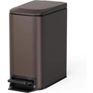 Cesun Small Bathroom Trash Can with Lid Soft Close, Step Pedal, 6 Liter / 1.6 Gallon Stainless Steel Garbage Can with Removable Inner Bucket, Anti-Fingerprint Finish (Brown) (Brown)