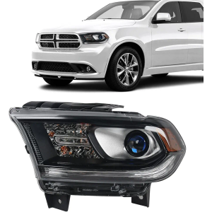 FIONE Halogen Headlight Assembly Compatible With Dodge Durango 2014-2020 Replacement Black Housing Headlights Without LED DRL Projector Left Driver Side LH 68299135AD CH2502302