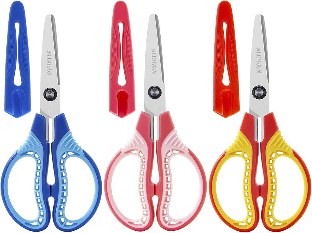 6'' Kids Scissors for Ages 6+,Blunt Tip with Cover Scissor 3 Pack | Ambidextrous for Right & Left Hand, Soft Grip Handles,Premium Stainless Steel,Suit for School,Home,Office,Craft Use
