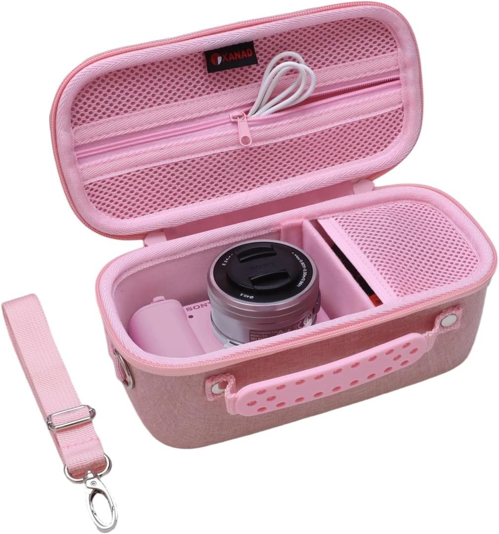 XANAD Hard Case for Sony Alpha ZV-E10,ZV-E10 II or Sony Alpha 6400,6100,6700,6600,6000,RX100 VII Lens Mirrorless Camera,with Shoulder Strap (Pink)