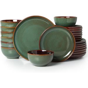 Plates and Bowls Sets for 8, 24 Piece Dinnerware Set for Large Families & Entertaining, Elegant Design, Dishwasher & Microwave Safe, Chip Resistant and Durable, Sage Green