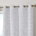 Versailles Lattice Flocked  Complete Blackout Thermal Insulated Window Curtain Grommet Panels - Energy Savings & Soundproof, For Living Room & Bedroom, Set of 2 ( 84x)