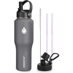 SENDESTAR Water Bottle 32oz,Wide Mouth Stainless Steel Vacuum Insulated Double Wall Keep Liquids Cold or Hot All Day,Sweat Proof Sport Design,Fit Car Cup Holder,2 Lids(Straw and Spout lid)(Gray) SENDESTAR Water Bottle 32oz,Wide Mouth Stainless Steel Vacuum Insulated Double Wall Keep Liquids Cold or Hot All Day,Sweat Proof Sport Design,Fit Car Cup Holder,2 Lids(Straw and Spout lid)(Gray)