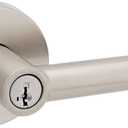 Kwikset Milan Entry Door Handle with Lock and Key, Secure Keyed Reversible Lever Exterior, Doorlock, For Front Entrance and Bedrooms, Satin Nickel, Pick Resistant Smartkey Rekey Security