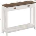 ChooChoo 47" Farmhouse Entryway Table with Drawer, White and Brown, 11.8"D x 47.2"W x 31.5"H