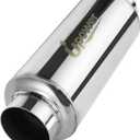 Upower 2.5" Inlet&Outlet Exhaust Resonator,4" x8.5" Body 11.5" Overall Length Center Straight Through Stainless Steel Muffler,Polished