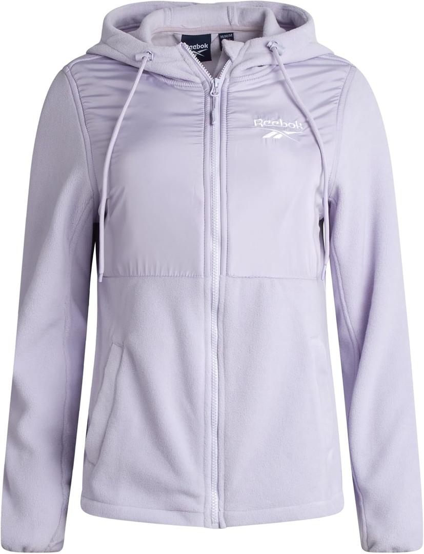 Reebok Womens Fleece Jacket - Lightweight Super Soft Polar Fleece Lined Outerwear - Zip Up Hooded Winter Jackets for Women, large