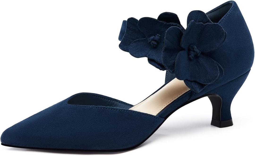 Coutgo Womens Low Kitten Heels Dressy Shoes Comfortable Closed Toe Flower Slip on Formal Party Dance Heeled Pumps, size 6.5