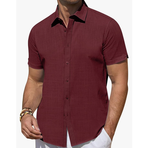 DEMEANOR Linen Shirts for Men Short Sleeve Button Down Shirts Summer Beach Casual Linen Button Up Shirt Vacation Wedding XXL