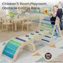 Pikler Triangle Set with Cushion, Montessori Climbing Set, Indoor Climb Toys, Indoor Playground Jungle Gyms, 9 Combinations Climbing Toy Set for Toddler, Baby, Kids 1-4 (Blue & 2car & Cushion)