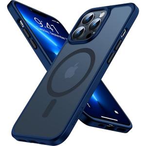 TORRAS Stronger Magnetic for iPhone 14 Pro Case, 12 FT Military Grade Drop Tested, Compatible with MagSafe, Slim Protective Matte Silicone for iPhone 14 Pro Phone Case, Translucent Navy Blue